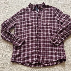 Chaps Burgundy and White Plaid Casual Shirt